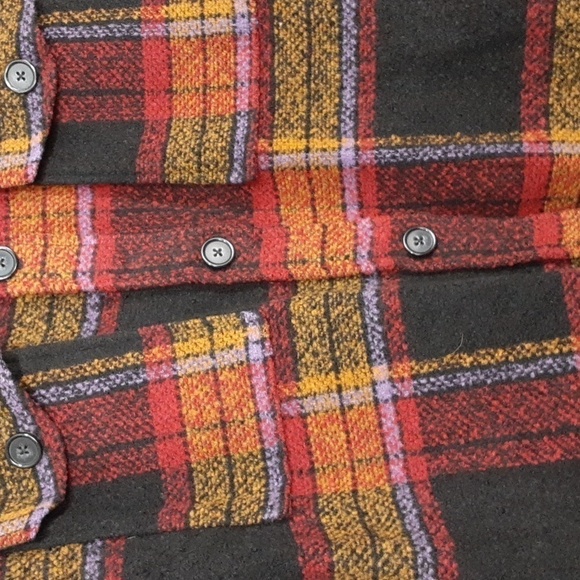 Sanctuary Midi Wool Blend Black Rust Plaid Shirt Jacket Shacket - Picture 3 of 9